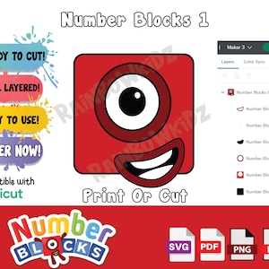 Nummerblokken 1 SVG, afdrukken of knippen, klaar voor knippen Nummerblokken 1 gezicht SVG cricut, gelaagd Nummerblokken één 1 svg