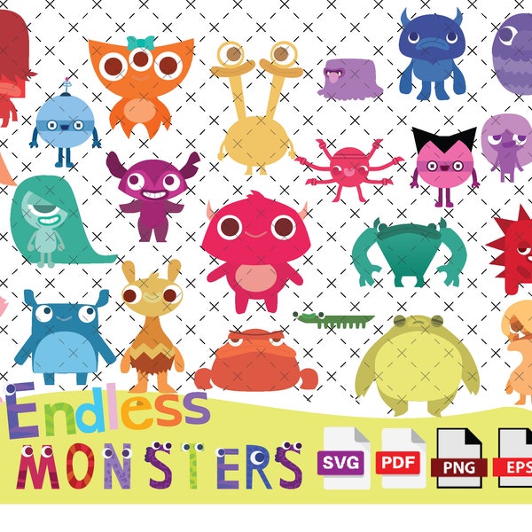 Endless Cute Monsters Svg Bundle, Cute Monsters SVG Bundle, Endless Monster Clipart PNG,  cute characters clipart svg, diy crafts