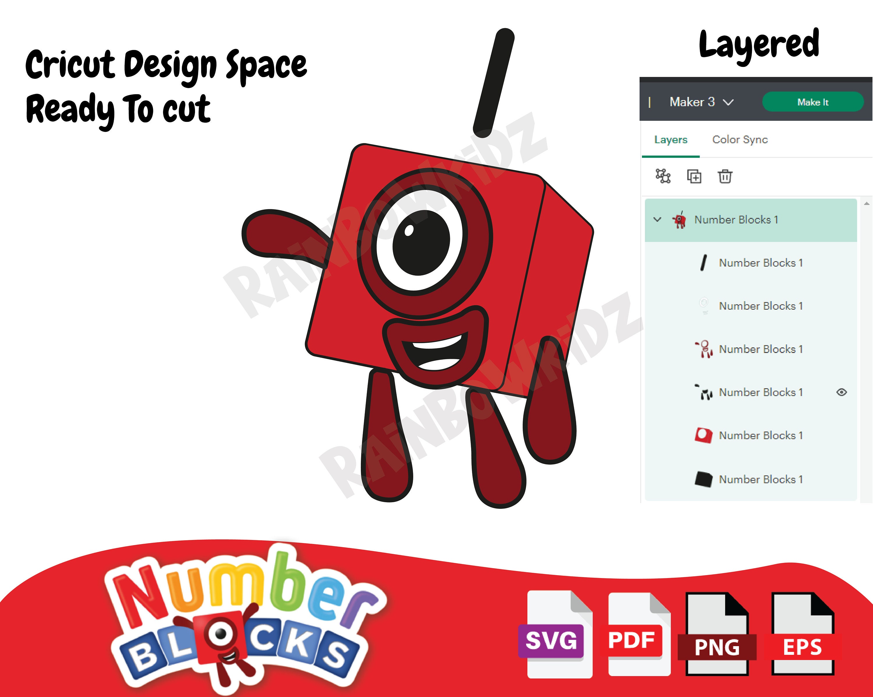 Number Blocks 1 SVG Cut File, Layered Cutting File, Number Number Blocks 1 SVG Cut File, Layered Cutting File, Number