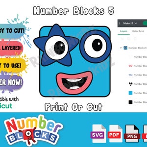 Nummerblokken 5 SVG, afdrukken of knippen, klaar knippen Nummerblokken 5 gezicht SVG cricut, gelaagde nummerblokken 5 svg