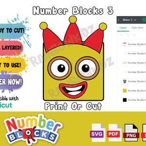 Nummerblokken 3 SVG, afdrukken of knippen, snijklare nummerblokken 3 gezicht SVG voor Cricut, gelaagde nummerblokken 3 SVG