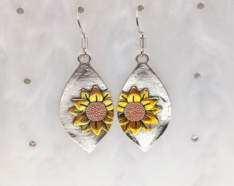 Silver flower   earrings   ,925 sterling silver hooks , stainless Steel Hooks,  Silver plated Earrings,