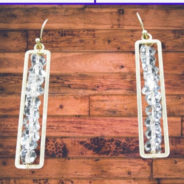 GEOMETRIC BEADED EARRINGS, dangle/drop stainless steel hooks golden white beads