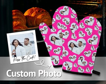 Personalized Couple Photo Heart Mitt - Put Your Photo on Custom Oven Mitts,Pet Lovers Gift,Personalized Face Mitt,Gift Socks,Gift For Mother