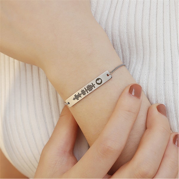 Personalized Music Code Engraved Bracelet | Meaningful Special Bracelet | Personalized Soundwave Bracelet | Bar Bracelet | For Men,Girl