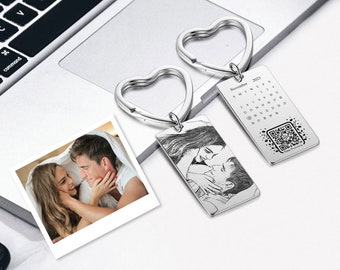 Personalized QR Text Keychain, Doubled Sided Picture Keychain, 1st Anniversary Boyfriend Gift, Girlfriend Gift Idea, Custom Quotes Keychain