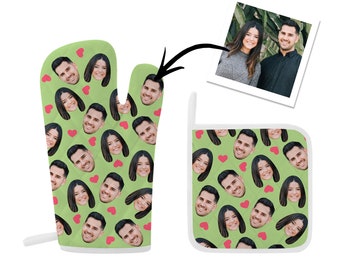 Personalized Couple Face Pot Holder Set-Custom Photo Mitt, Custom Oven Mitt, Customized Mitt, Picture Mitt, Photo Gift, Fathers Day Gift