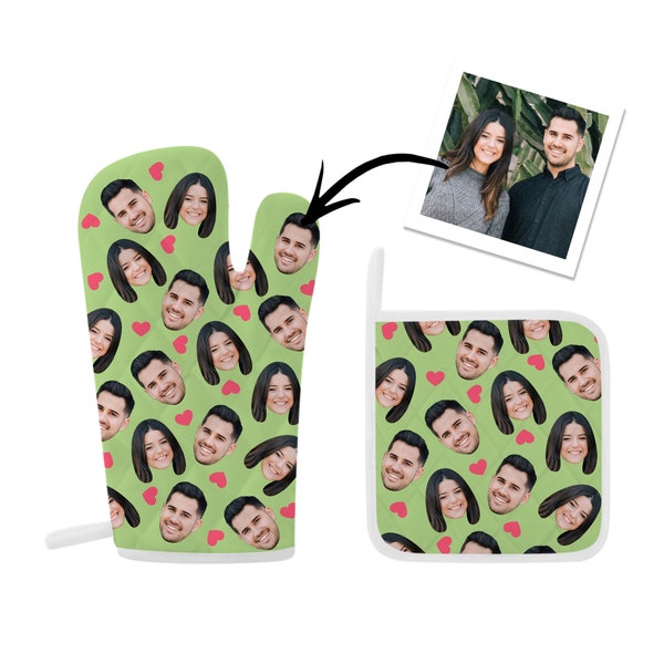 Personalized Couple Face Pot Holder Set-Custom Photo Mitt, Custom Oven Mitt, Customized Mitt, Picture Mitt, Photo Gift, Fathers Day Gift