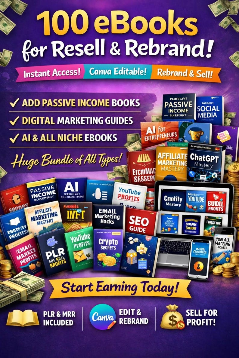 100 PLR Ebooks Bundle for Resell | Canva Editable | MRR Digital ...