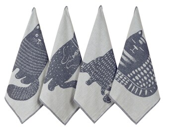 Set of 4 Cat Moods-Themed Tea Towels, Ideal Gift for Cat Lovers! Quirky Kitchen Dishcloths for Drying, Charming Hand Towels