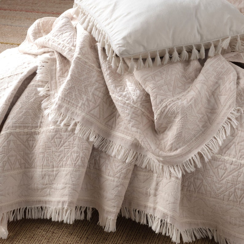 Colcha étnica bohemia, manta con estampado étnico de algodón auténtico para camas Queen, King y Twin, disponible en varios tamaños imagen 7