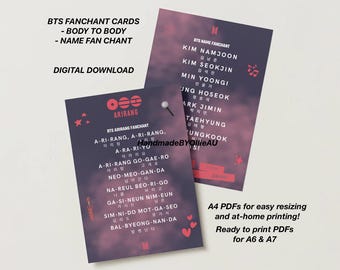 Cartes de fanchant BTS Kpop Arirang Body to Body, cadeau gratuit à imprimer pour le concert OT7 (téléchargement numérique)