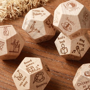12 Sided Date Night Creative Dice Set - Custom Food Dice for Couples, Engraved Event Dice, Date Night Decision Dice, Gift for Couples