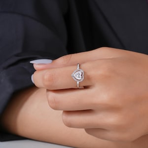 Heart Shape Diamond Halo Engagement Ring, Cathedral Setting, 1.00CT Lab Grown Diamond IGI Certified, Ring for Proposal, Anniversary Gifts