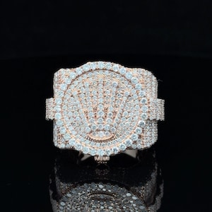 Men's Diamond Wedding Ring, Men's Statement Ring, Full Iced Out Moissanite Ring, Gold Comfort Fit Ring