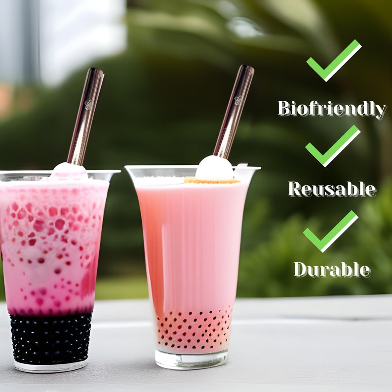 4 Pcs Rose Gold Boba Straws Jumbo Stainless Steel Smoothie Drinking