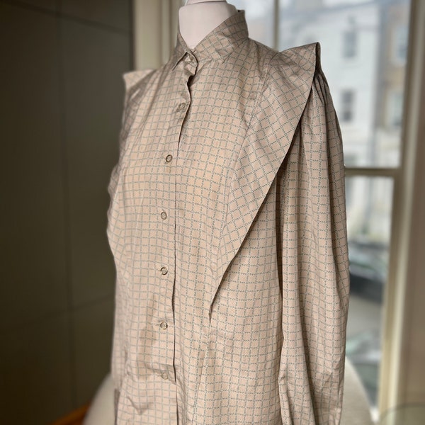 Vintage Bluse in beige Karo Rüschen Gr. Small