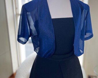 Stunning vintage bolero handmade in blue size Small