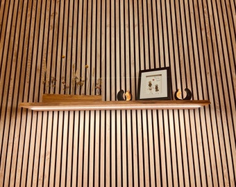 Elegante estante de pared | Madera | Maciza | Roble aceitado | Luz | Lámpara | Iluminación LED integrada | Listo para conectar | Flotante
