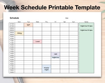 Printable Week Schedule/ Timetable
