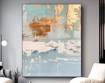 Impressionistic Light Blue Shades On Canvas, Most Popular Teal Blue Wall Art, Oversized Calming Blue Room Art Deco, Christmas Wall Gifts