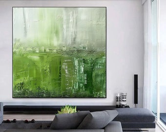 Decorazione murale in tela con texture verde minimale, regalo di pittura murale verde menta extra large, grafica personalizzata per sala da pranzo, Art Déco personalizzato