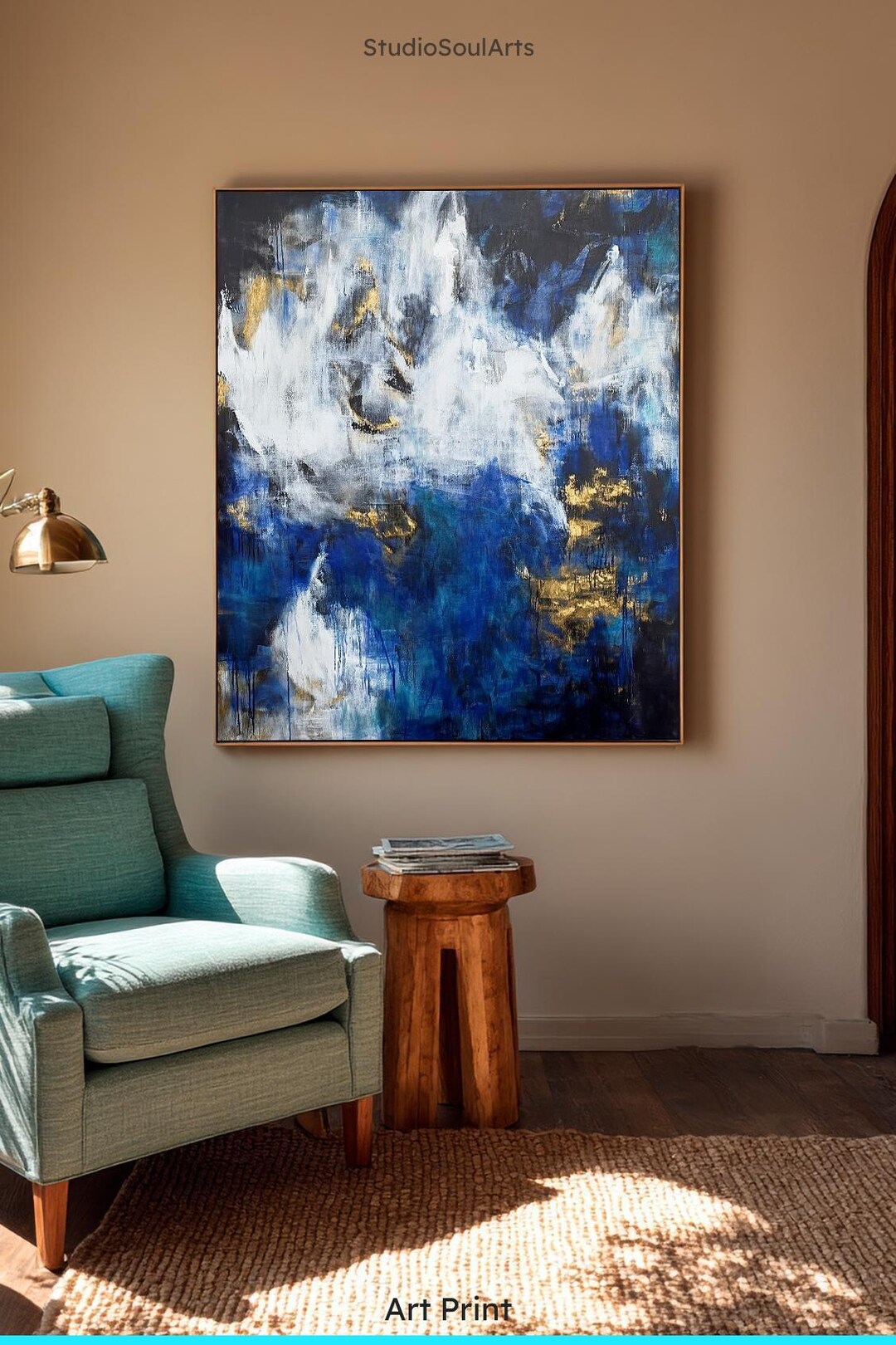 Dynamic Abstract Expressionism Wall Art, Blue Orange Vibrant Statement ... - Abstract Expressionist Wall Art