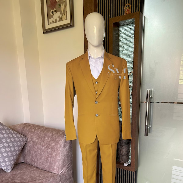 Men mustard yellow suit - formal dark yellow suit - slim fit tuxedo - two button jacket suit - 3 piece blazer suit - coat pant vest