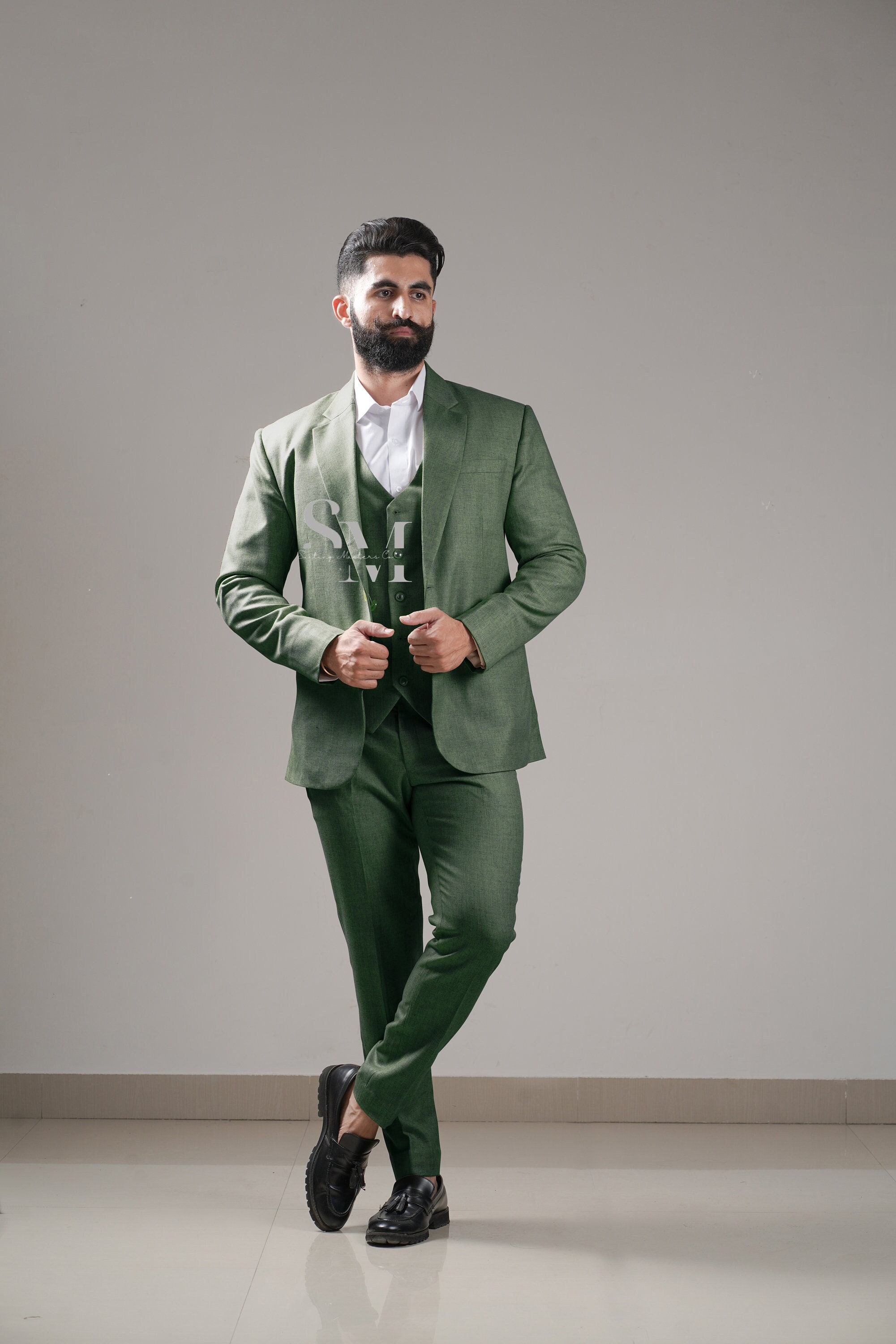 Olive Green Emerald Green Tweed Suit Men Green Tweed Suit Dark