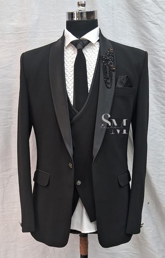 Traje negro para hombre elegante traje blazer regalo de traje de Navidad esmoquin hecho a medida de coctel traje completo ajustado personalizado Etsy Espana