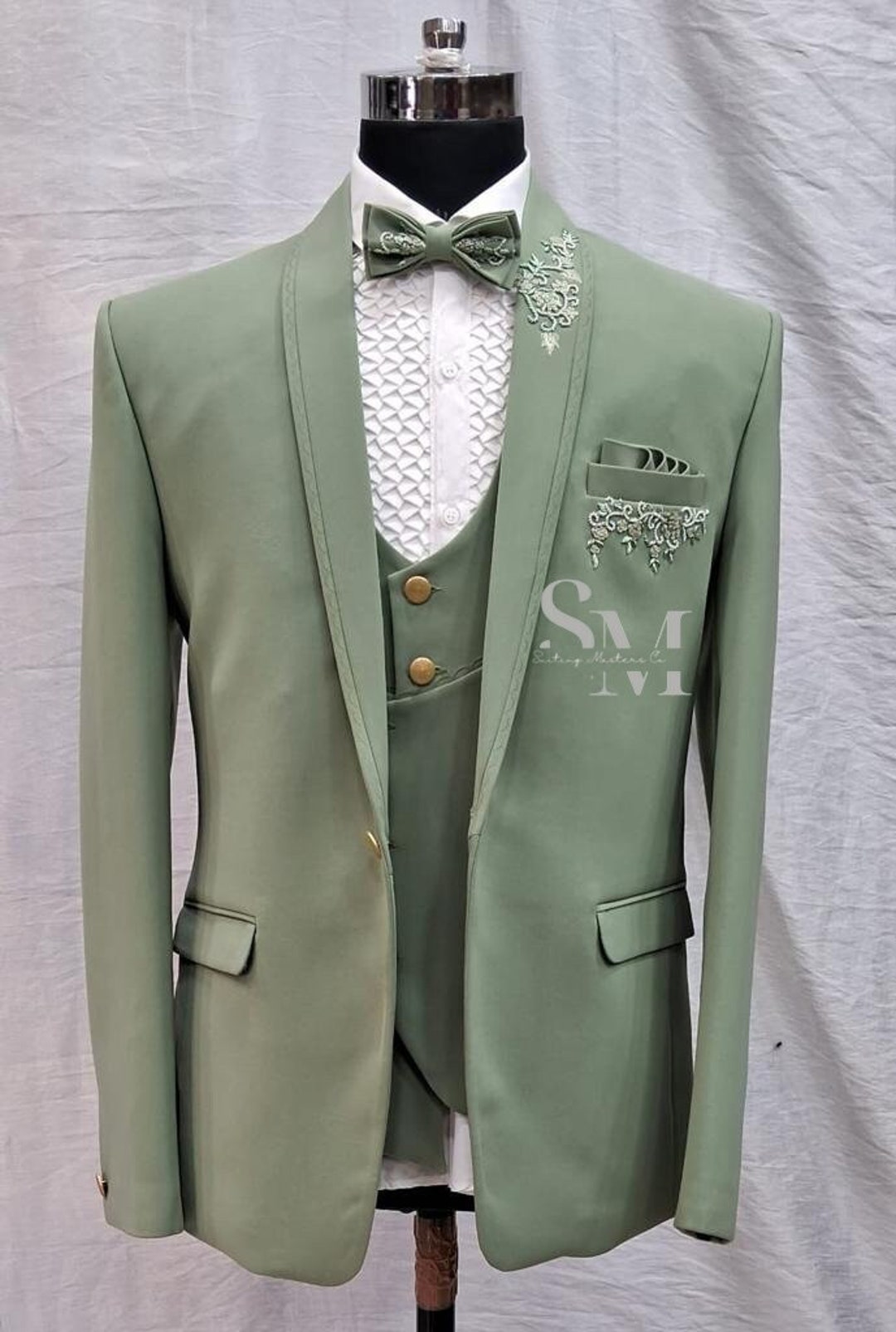 Sage Green Suit for Men Embroidery Light Green Blazer Prom Party Wear