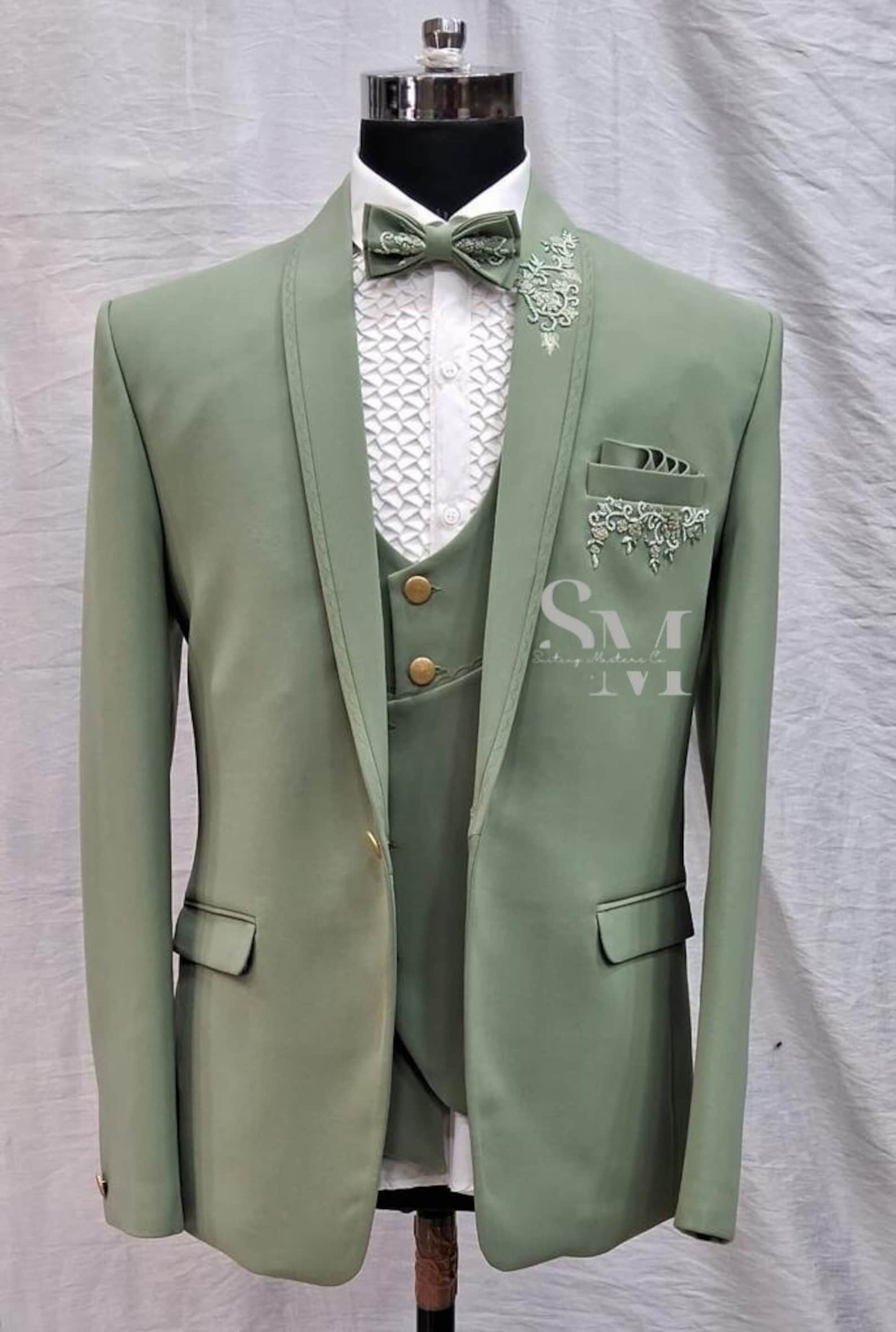 Sage Green Suit for Men - Embroidery Light Green Blazer - Prom Party ...