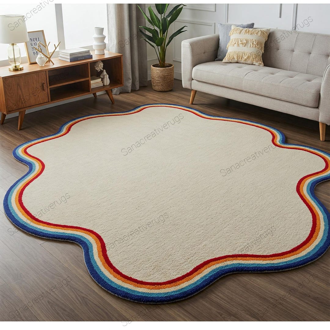Wool Rainbow Rug Rainbow Wave Wool Rug: Hand-tufted Ivory Accent Rug - Etsy