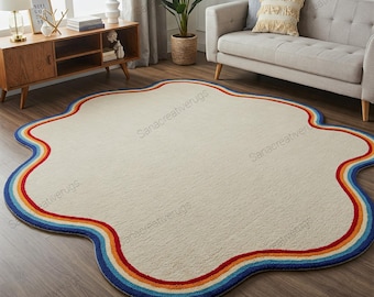Rainbow Wave Wool Rug: Hand-Tufted Ivory Accent Rug