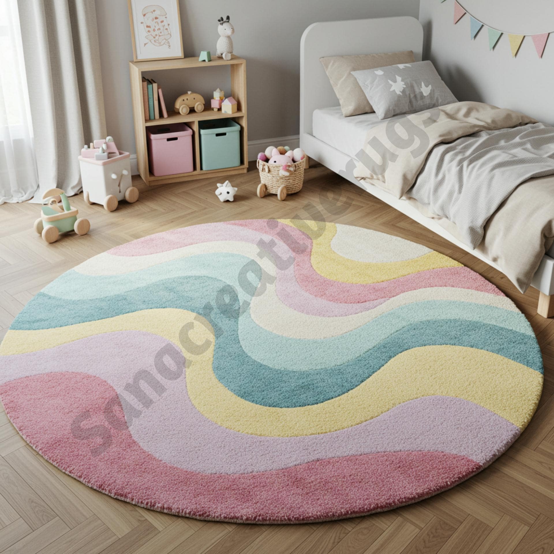 Rainbow Swirl Plush Rug: Pastel Nursery & Playroom Decor - Etsy