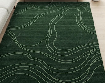 Emerald Green Wool Rug: Hand-Tufted Oriental Rug with Sage Accents (8x10)