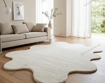 Ivory Wool Rug: Cloud Contour, Hand-Tufted, Irregular Shape