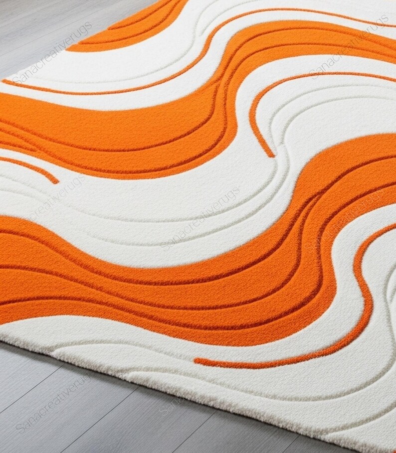 Groovy Orange & White Swirl Rug - Modern Hand-tufted Wool Area Rug for ...