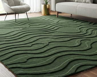 Hand-Tufted Wool Rug: Lush Emerald Waves Design