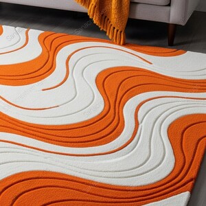 Groovy Orange & White Swirl Rug - Modern Hand-tufted Wool Area Rug for ...