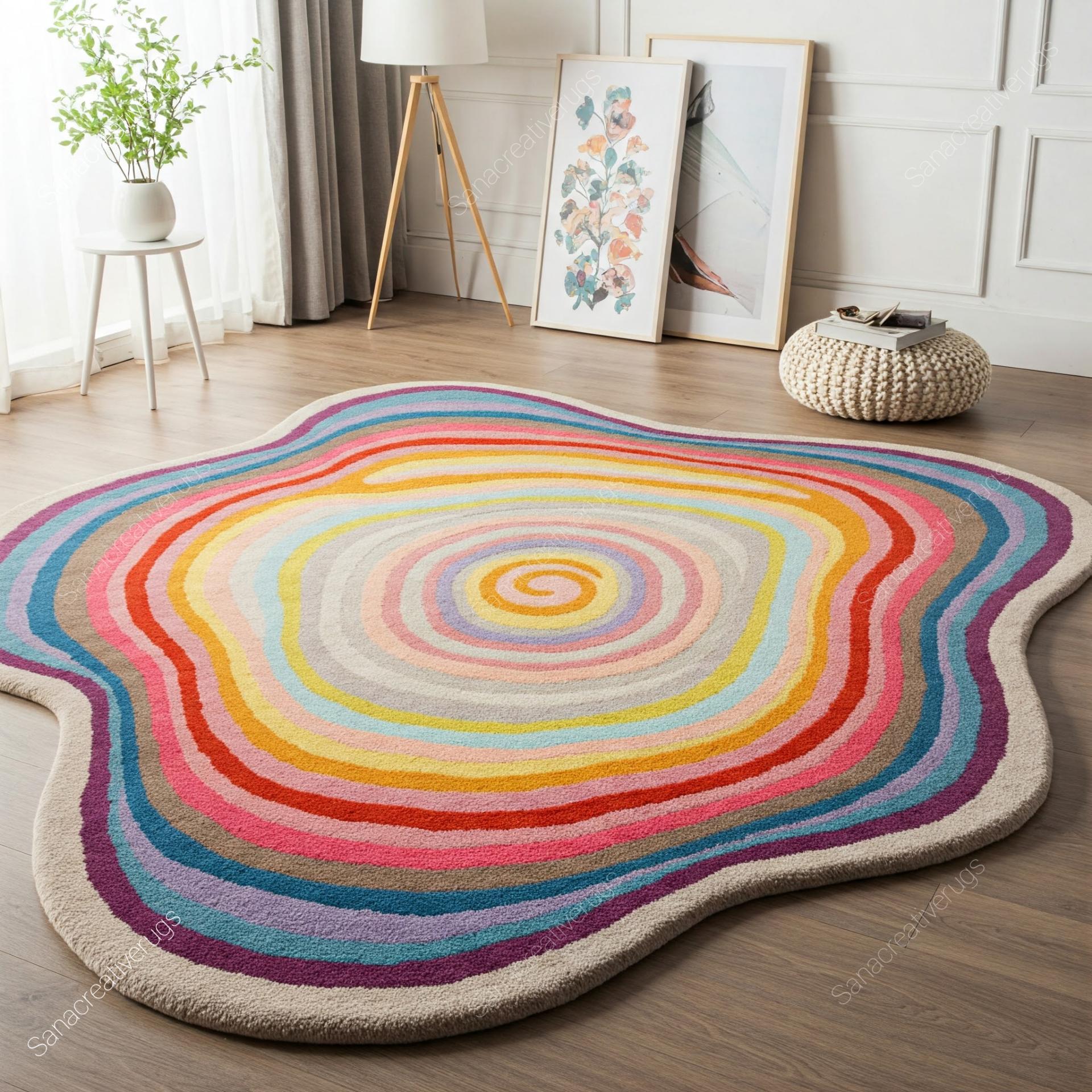Hand-tufted Wool Rug: Spectrum Swirl Rainbow Centerpiece - Etsy