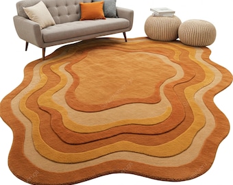 Hand Tufted Rugs, Organic Biomorphic Wool Rug with Irregular Shapes, Earthy Terracotta Color