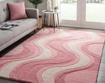 Alfombra de lana para decoración del hogar, diseño floral abstracto, alfombras para sala de estar de color rosa marfil, tejidas a mano.