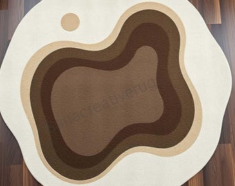 Hand Tufted Wool Rug: Abstract Brown Cream Organic Area Rug (3x3)