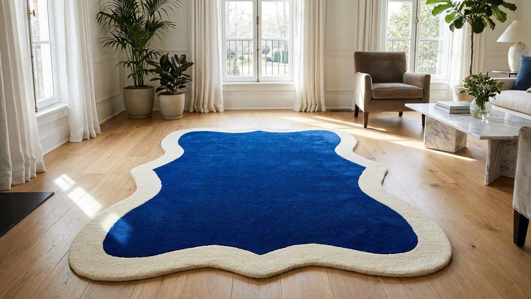 Hand Tufted Wool Rug, Cobalt Blue Scalloped Area Rug, Modern Plush ...