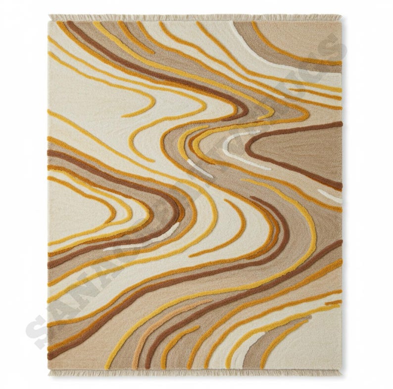 Abstract Sunshine Rug Abstract Rug, Modern Earth Tone Area Carpet With Abstracts Wave Hand ...