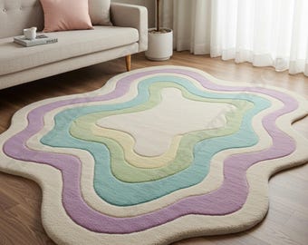 Wavy Pastel Hand-Tufted Wool Rug | Irregular Abstract Area Rugs for Modern & Boho Homes