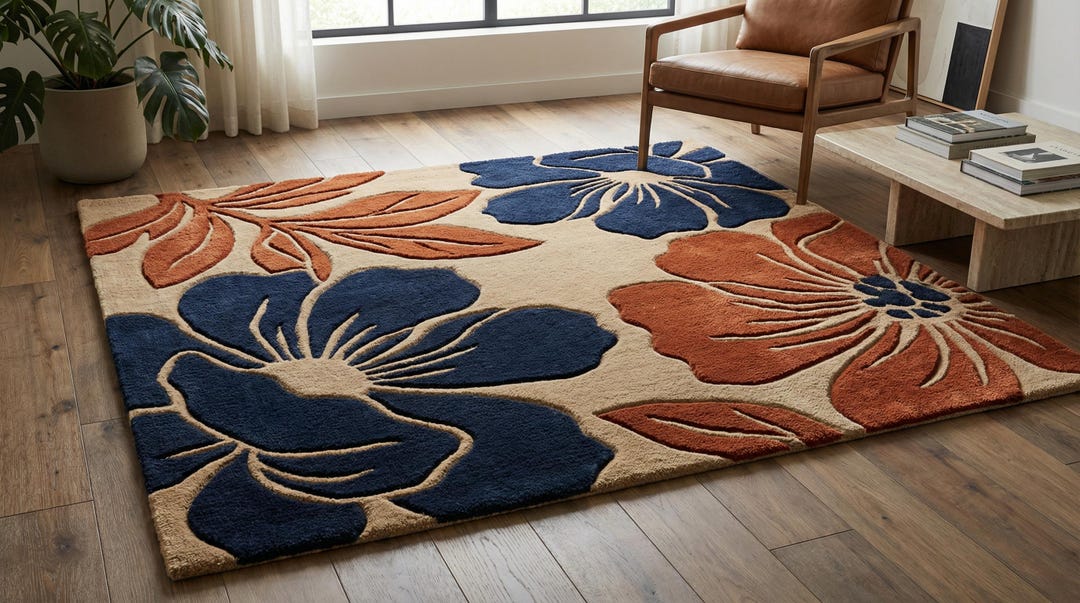 Hand Tufted Wool Rug, Modern Floral Botanical Area Rugs With Blue ...