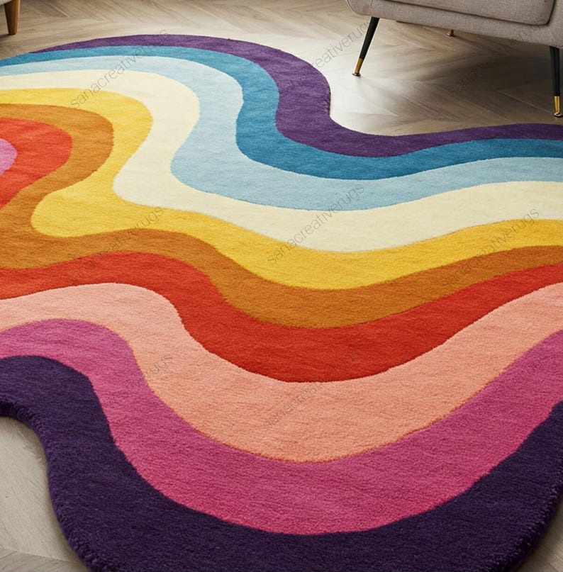 Woolen Rug, Rainbow Rugs, Hand-tufted Wool Carpet, Colorful Floor for ...