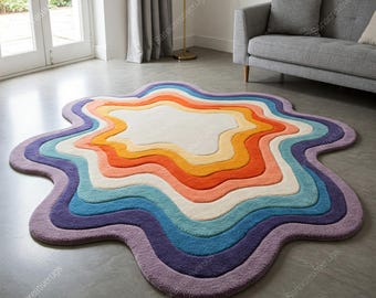 Alfombra de lana Chromatic Bloom: Alfombra floral tejida a mano